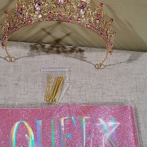 Pink and Gold Tiara with Queen Sash